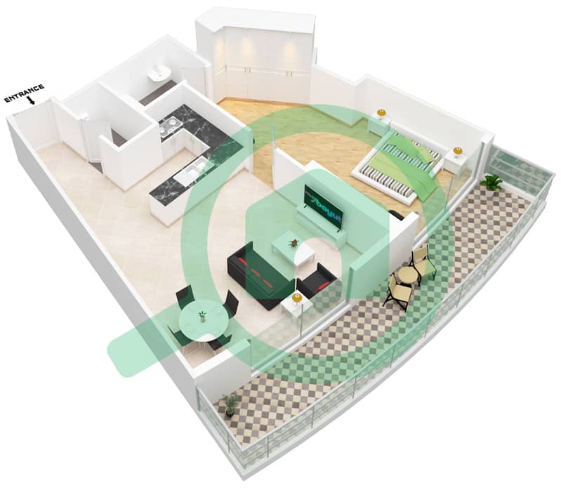 المخططات الطابقية لتصميم الوحدة 5A FLOOR 7 شقة 1 غرفة نوم - داماك ميزون ماجستين interactive3D
