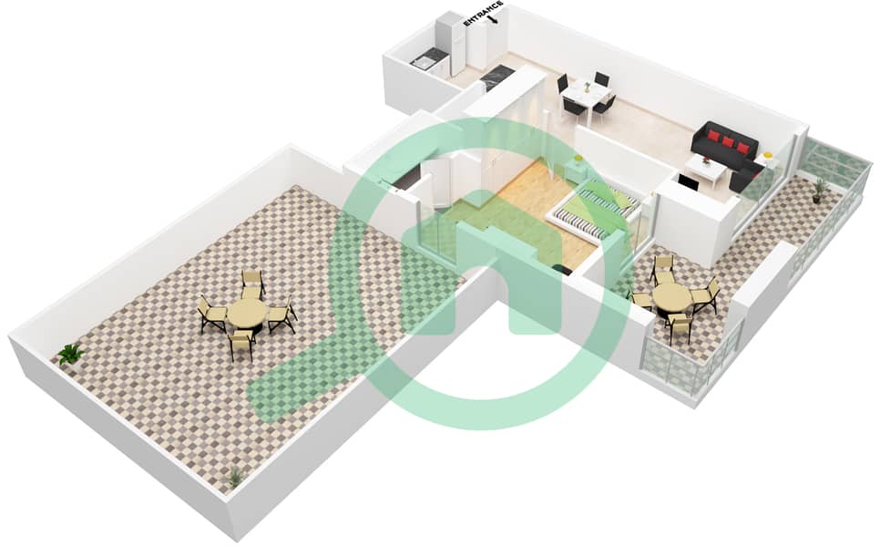 المخططات الطابقية لتصميم الوحدة 15 FLOOR 4 شقة 1 غرفة نوم - داماك ميزون ماجستين interactive3D
