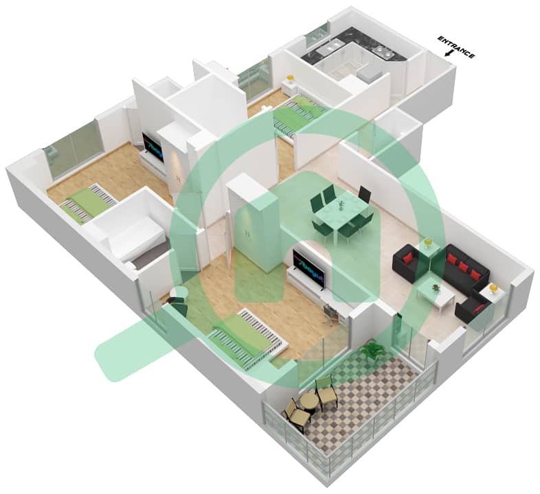 المخططات الطابقية لتصميم الوحدة 15 FLOOR 5 شقة 3 غرف نوم - داماك ميزون ماجستين interactive3D