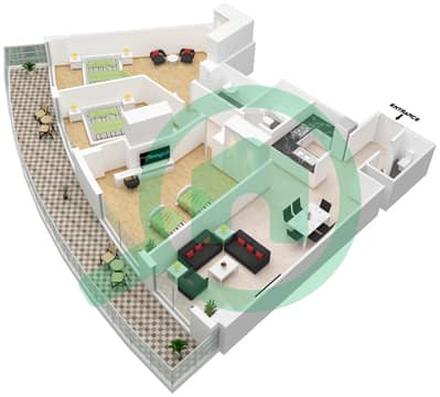 المخططات الطابقية لتصميم الوحدة 4 FLOOR 19 شقة 3 غرف نوم - داماك ميزون ماجستين