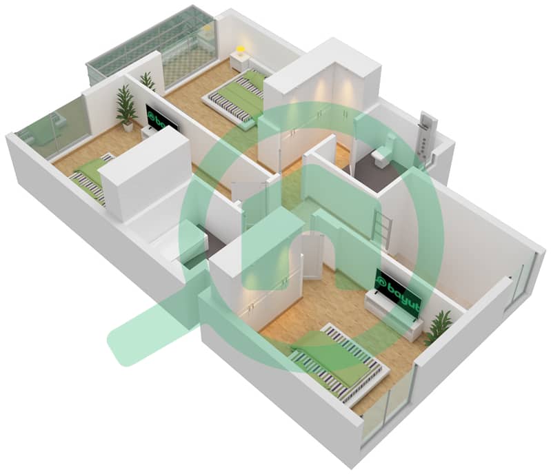 المخططات الطابقية لتصميم النموذج 3M-1 تاون هاوس 3 غرف نوم - لا فيوليتا First Floor interactive3D