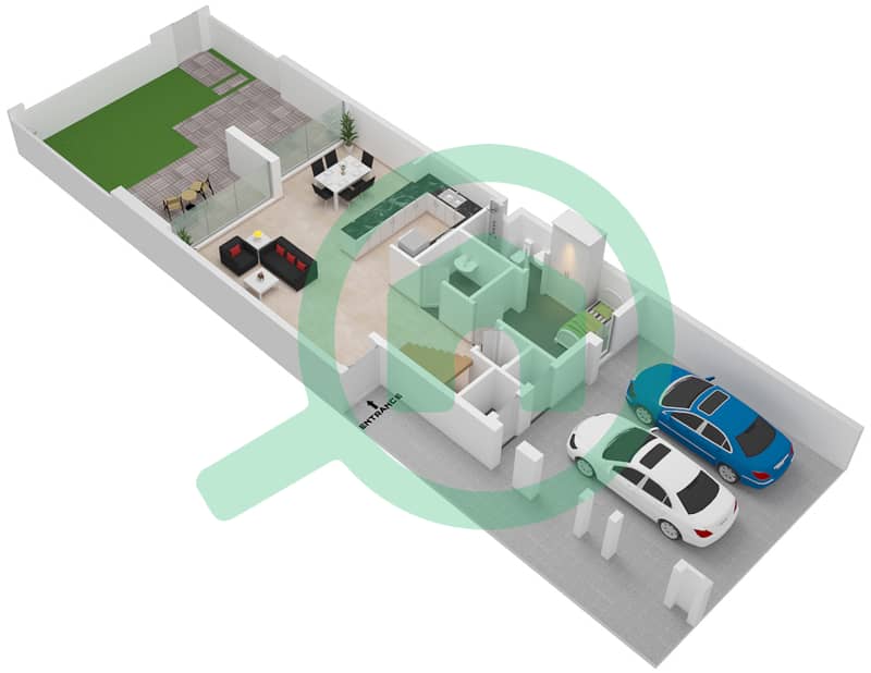 La Violeta - 3 Bedroom Townhouse Type 3M-2 Floor plan Ground Floor interactive3D