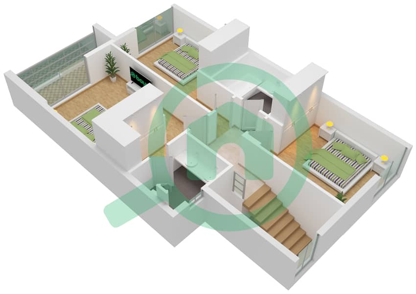 المخططات الطابقية لتصميم النموذج 3M-2 تاون هاوس 3 غرف نوم - لا فيوليتا First Floor interactive3D
