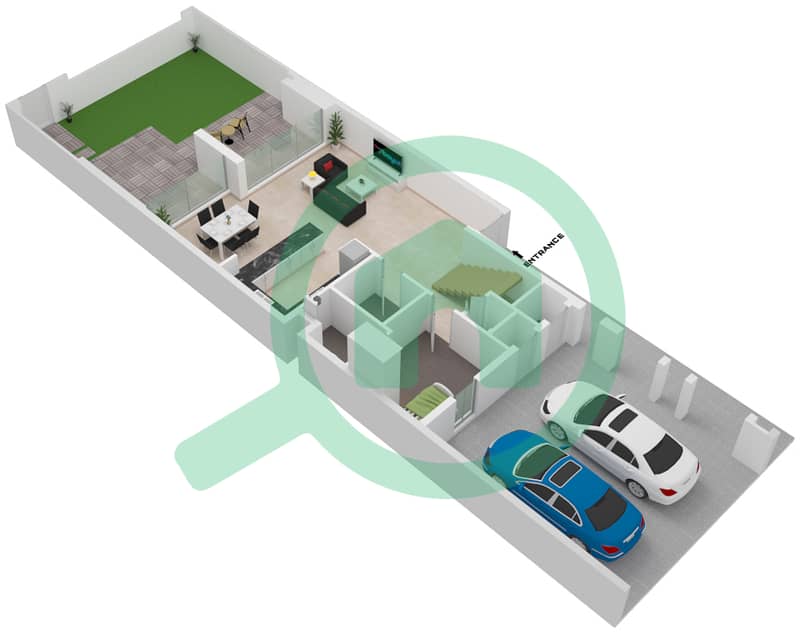 المخططات الطابقية لتصميم النموذج 3M-6 تاون هاوس 3 غرف نوم - لا فيوليتا Ground Floor interactive3D