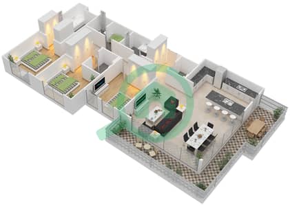 桑葚1号塔楼 - 3 卧室公寓类型／单位2B/2,5 , 17,24戶型图