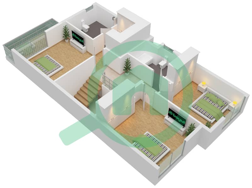 المخططات الطابقية لتصميم النموذج 4E-1 تاون هاوس 4 غرف نوم - لا فيوليتا First Floor interactive3D