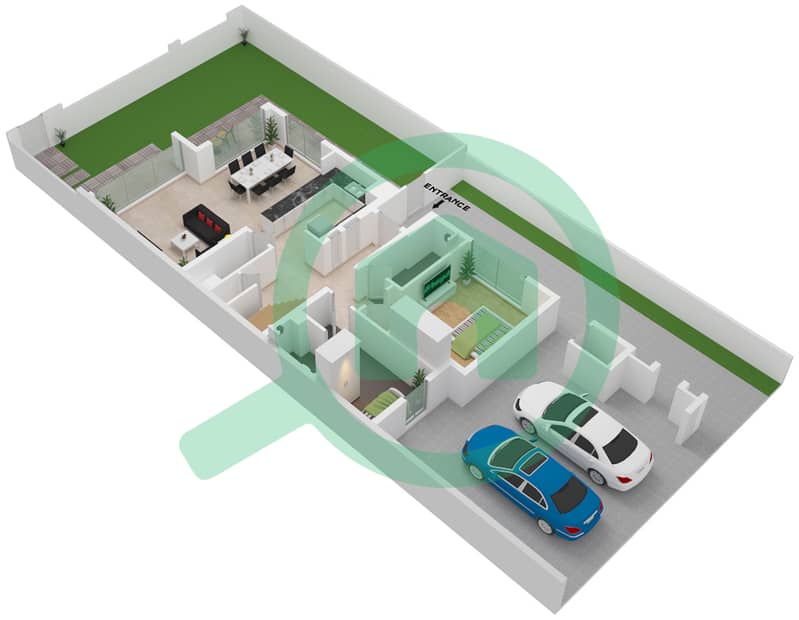 紫罗兰别墅区 - 4 卧室联排别墅类型4E-2戶型图 Ground Floor interactive3D