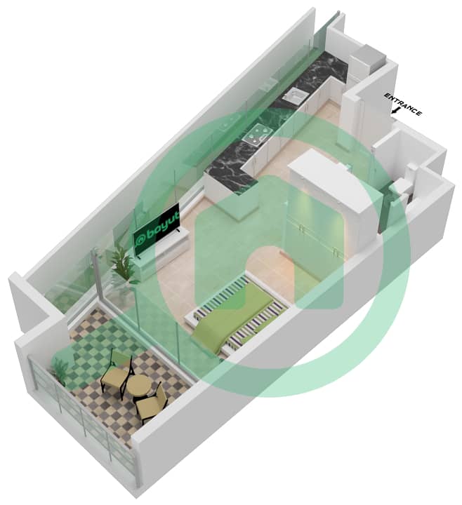 Al Safa 2 - Studio Apartment Type 1 FLOOR 15 Floor plan interactive3D