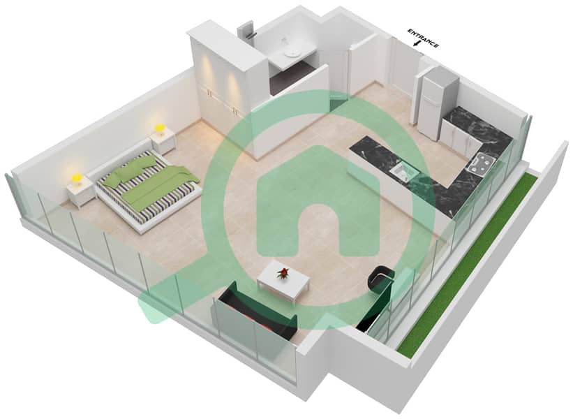 Al Safa 2 - Studio Apartment Type 2 FLOOR 15 Floor plan interactive3D