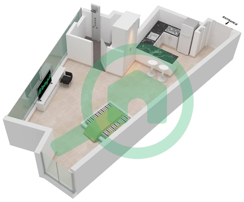 Al Safa 2 - Studio Apartment Type 3 FLOOR 17-18 Floor plan interactive3D