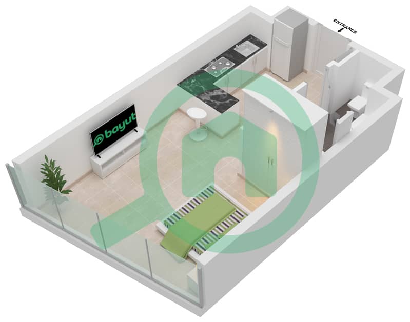 Al Safa 2 - Studio Apartment Type 4 FLOOR 23-36,49-58 Floor plan interactive3D