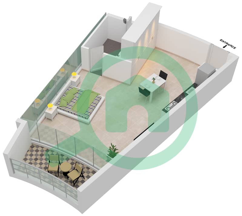 Al Safa 2 - Studio Apartment Type 5 FLOOR 46,70,72 Floor plan interactive3D