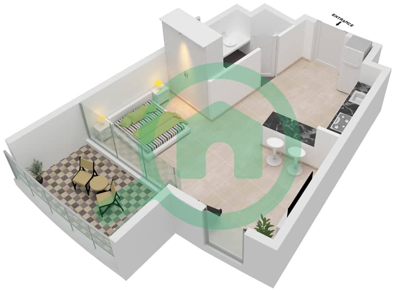 Al Safa 2 - Studio Apartment Type 8 FLOOR 49-50 Floor plan interactive3D