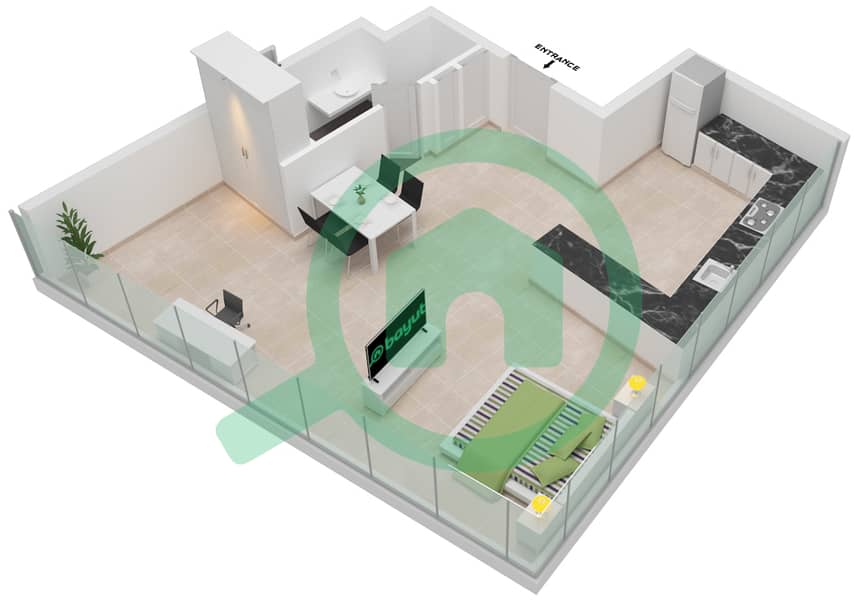 Al Safa 2 - Studio Apartment Type 9 FLOOR 52-58 Floor plan interactive3D