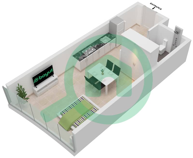 Аль Сафа 2 - Апартамент Студия планировка Тип 10 FLOOR 70 interactive3D