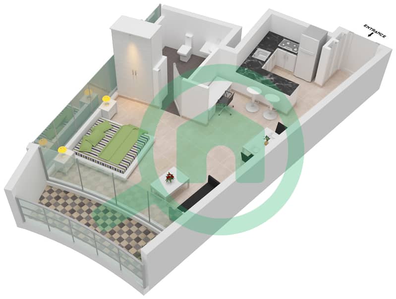 Al Safa 2 - Studio Apartment Type 12 FLOOR 45,71 Floor plan interactive3D
