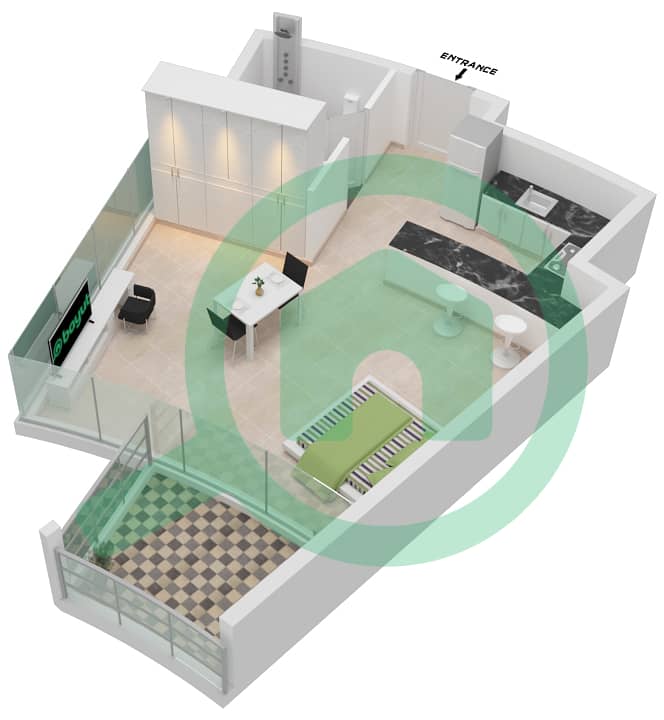 Al Safa 2 - Studio Apartment Type 13 FLOOR 19 Floor plan interactive3D