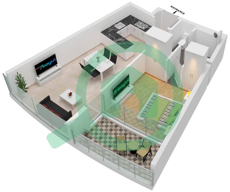 Аль Сафа 2 - Апартамент 1 Спальня планировка Тип 1 FLOOR 11-12 interactive3D