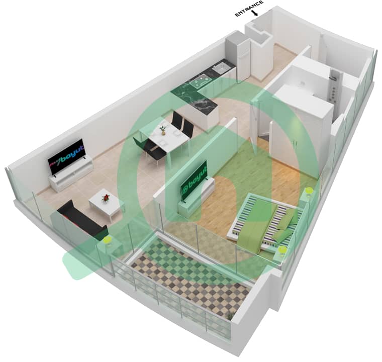 Аль Сафа 2 - Апартамент 1 Спальня планировка Тип 7 FLOOR 12-13 Floor 12-13 interactive3D