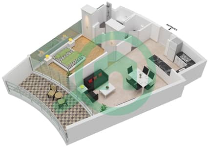 المخططات الطابقية لتصميم النموذج 9 FLOOR 20-30,38-44 شقة 1 غرفة نوم - الصفا 2