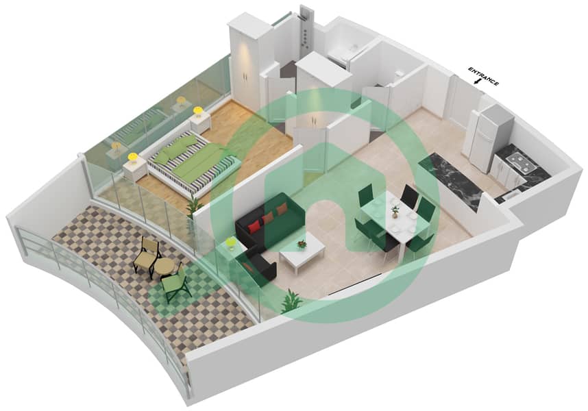 Аль Сафа 2 - Апартамент 1 Спальня планировка Тип 9 FLOOR 20-30,38-44 Floor 20-30,38-44 interactive3D