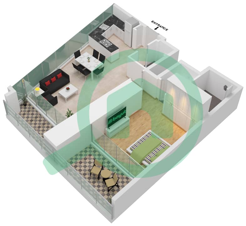 Al Safa 2 - 1 Bedroom Apartment Type 6 FLOOR 11-17 Floor plan interactive3D