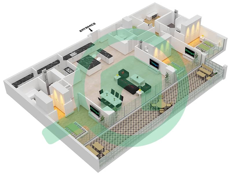 المخططات الطابقية لتصميم النموذج / الوحدة B1/1 FLOOR 2 بنتهاوس 3 غرف نوم - سيكس سينسيز ريزيدنس interactive3D