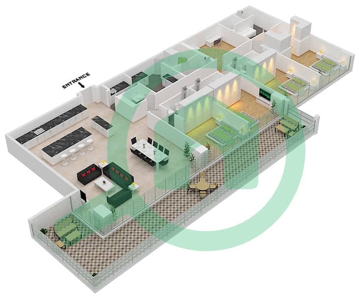 六善公寓 - 4 卧室顶楼公寓类型／单位C4/04 FLOOR 2,3,7戶型图 interactive3D