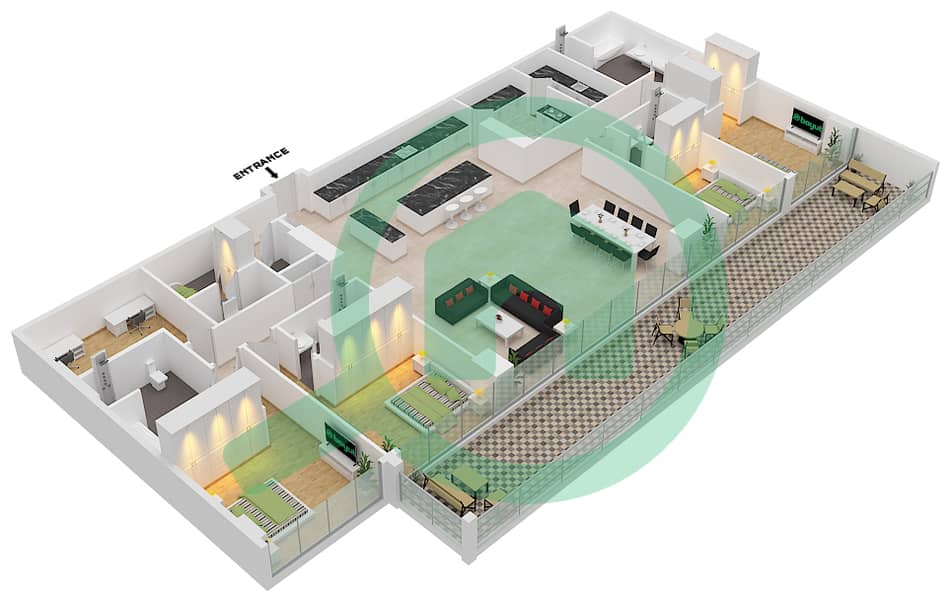المخططات الطابقية لتصميم النموذج / الوحدة C4/8 FLOOR 2 بنتهاوس 4 غرف نوم - سيكس سينسيز ريزيدنس interactive3D