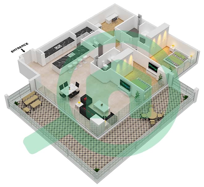 المخططات الطابقية لتصميم النموذج / الوحدة A3/1 FLOOR 3,5,7 بنتهاوس 2 غرفة نوم - سيكس سينسيز ريزيدنس interactive3D