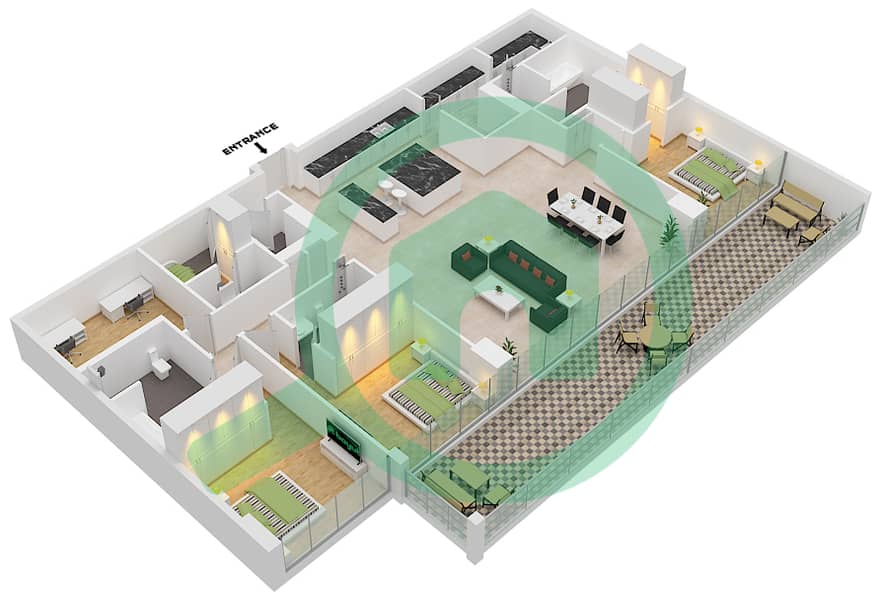 المخططات الطابقية لتصميم النموذج / الوحدة B1/2 FLOOR 3,5 بنتهاوس 3 غرف نوم - سيكس سينسيز ريزيدنس interactive3D