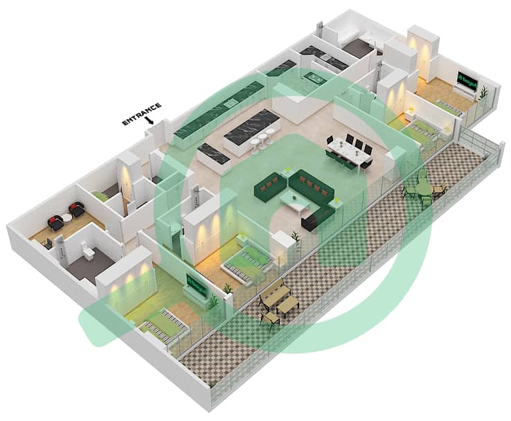 六善公寓 - 4 卧室顶楼公寓类型／单位C1/7 FLOOR 3戶型图 interactive3D