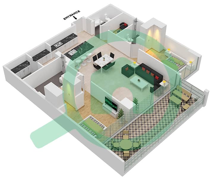 المخططات الطابقية لتصميم النموذج / الوحدة A1/6 FLOOR 3,5 بنتهاوس 2 غرفة نوم - سيكس سينسيز ريزيدنس interactive3D