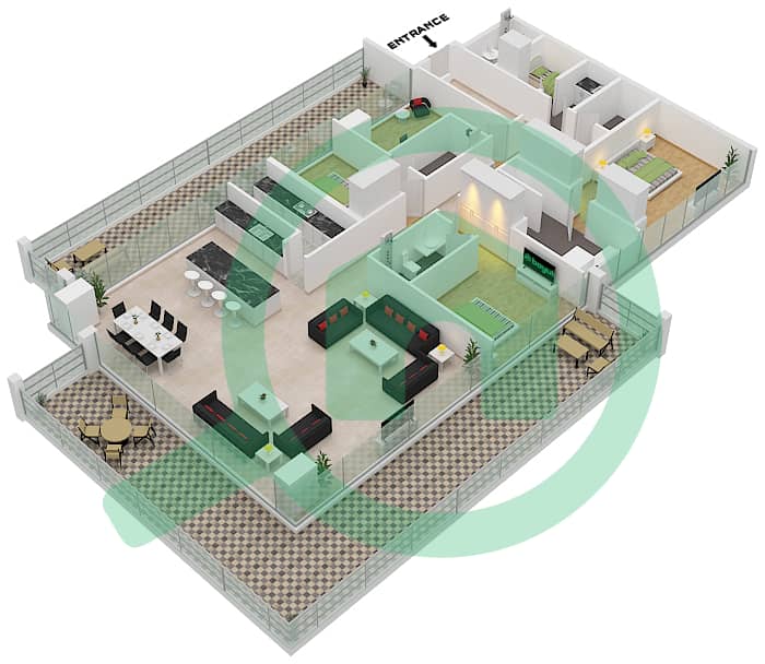المخططات الطابقية لتصميم النموذج / الوحدة B4/6 FLOOR 3 بنتهاوس 3 غرف نوم - سيكس سينسيز ريزيدنس interactive3D