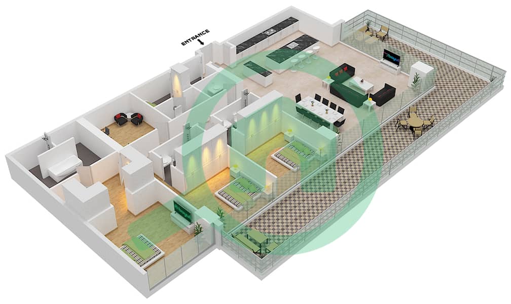 المخططات الطابقية لتصميم النموذج / الوحدة B3/1 FLOOR 4,6,8 بنتهاوس 3 غرف نوم - سيكس سينسيز ريزيدنس interactive3D