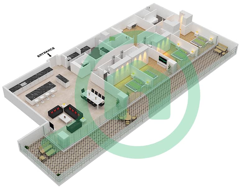 المخططات الطابقية لتصميم النموذج / الوحدة C2/4 FLOOR 4 بنتهاوس 4 غرف نوم - سيكس سينسيز ريزيدنس interactive3D