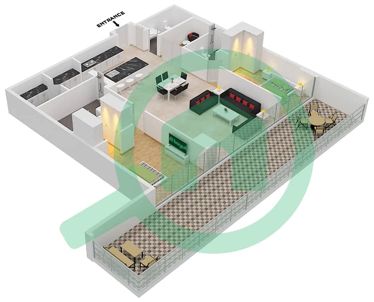 المخططات الطابقية لتصميم النموذج / الوحدة A1/6 FLOOR 4 بنتهاوس 2 غرفة نوم - سيكس سينسيز ريزيدنس interactive3D