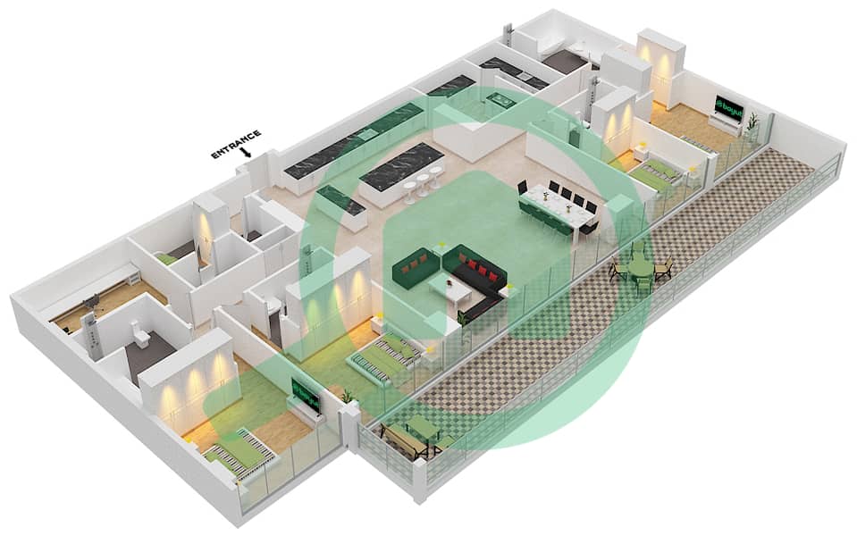 المخططات الطابقية لتصميم النموذج / الوحدة C1/7 FLOOR 8 بنتهاوس 4 غرف نوم - سيكس سينسيز ريزيدنس interactive3D