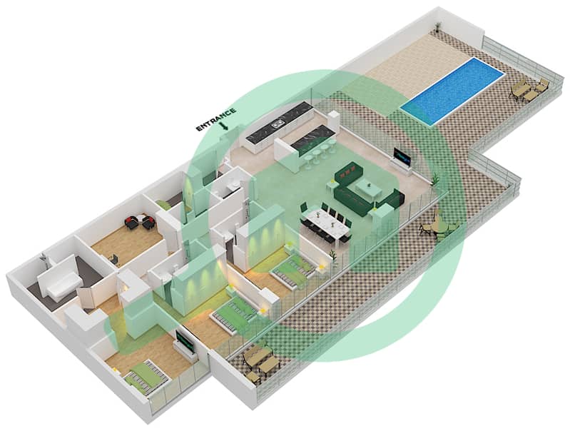 المخططات الطابقية لتصميم النموذج / الوحدة B6/1 FLOOR 9 بنتهاوس 3 غرف نوم - سيكس سينسيز ريزيدنس interactive3D