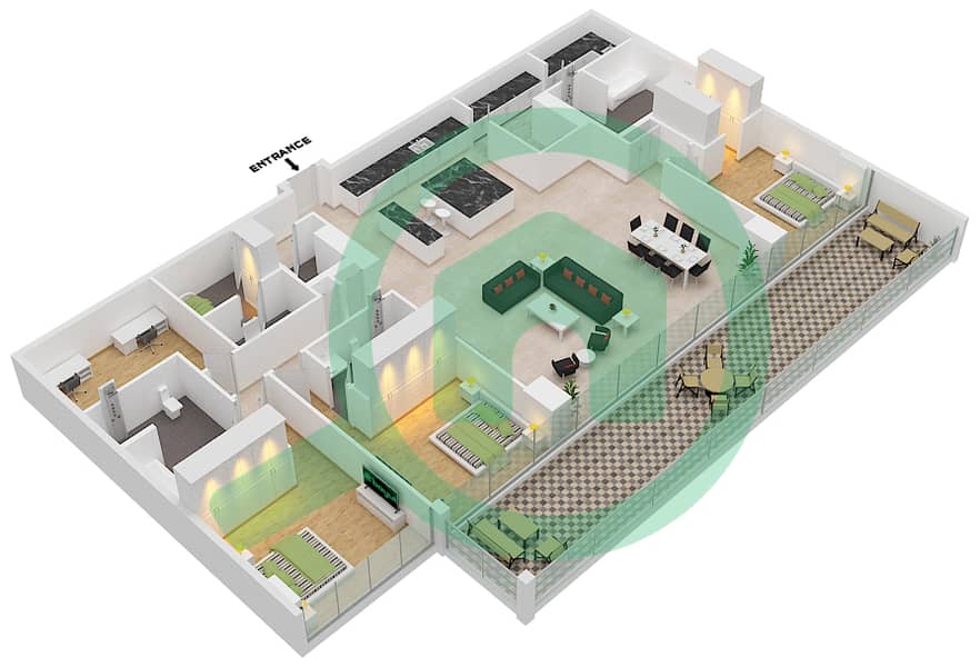 المخططات الطابقية لتصميم النموذج / الوحدة B1/5 FLOOR 9 بنتهاوس 3 غرف نوم - سيكس سينسيز ريزيدنس interactive3D