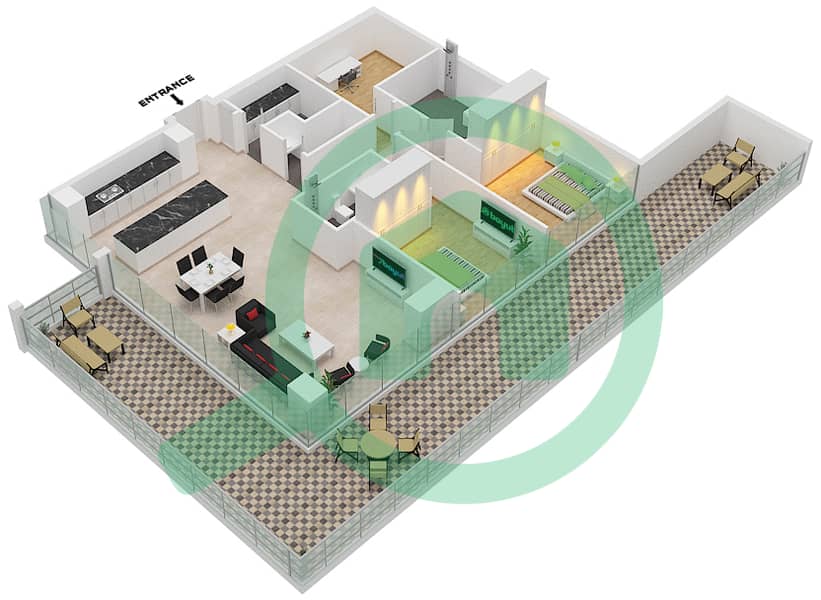 المخططات الطابقية لتصميم النموذج / الوحدة A4/3 FLOOR 9 بنتهاوس 2 غرفة نوم - سيكس سينسيز ريزيدنس interactive3D