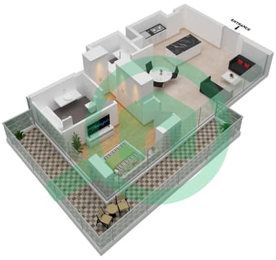 المخططات الطابقية لتصميم الوحدة 708 شقة 1 غرفة نوم - ذا ميتركس