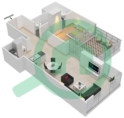 المخططات الطابقية لتصميم الوحدة 3-FLOOR 12 شقة 1 غرفة نوم - غولف بروميناد 2B