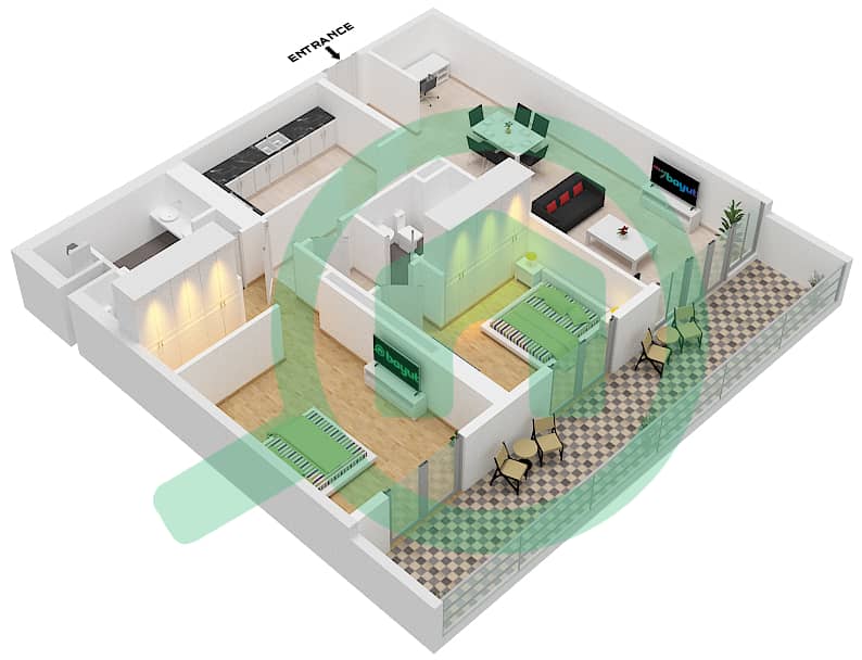 Аль Зейна Билдинг А - Апартамент 2 Cпальни планировка Тип A15 FLOOR 4-13 Floor 4-13 interactive3D