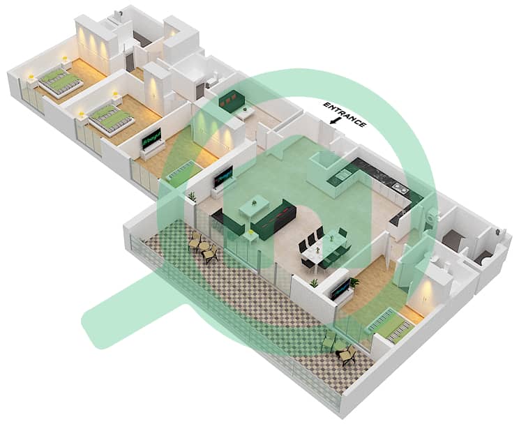 المخططات الطابقية لتصميم النموذج A6C FLOOR-2-14 شقة 4 غرف نوم - الزينة A Floor-2-14 interactive3D