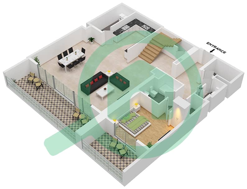 Аль Зейна Билдинг А - Апартамент 4 Cпальни планировка Тип A7 Lower Ground interactive3D