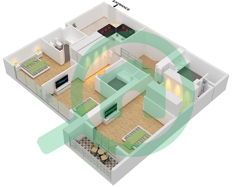 Аль Зейна Билдинг А - Апартамент 4 Cпальни планировка Тип A7 Upper Ground interactive3D