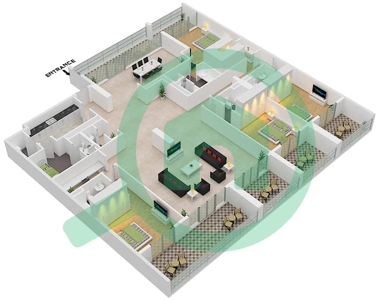 Al Zeina Building A - 4 Bedroom Apartment Type PHA3 FLOOR-14 Floor plan Floor-14 interactive3D