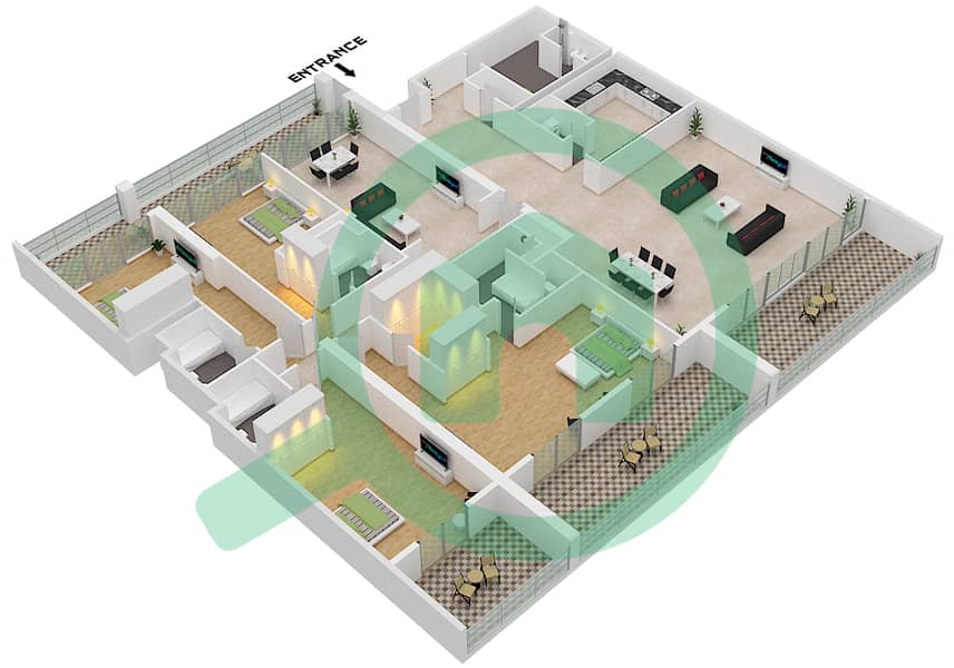 Al Zeina Building A - 4 Bedroom Apartment Type PHA4 FLOOR-14 Floor plan Floor-14 interactive3D