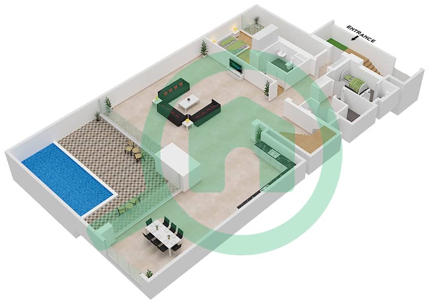 المخططات الطابقية لتصميم النموذج PV1-A2 شقة 5 غرف نوم - الزينة A Lower Floor interactive3D